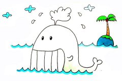 卡通鲸鱼简笔画画法步骤图教程