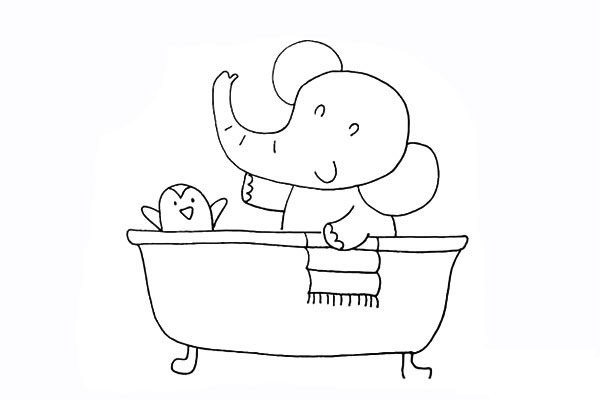 爱洗澡的小象简笔画