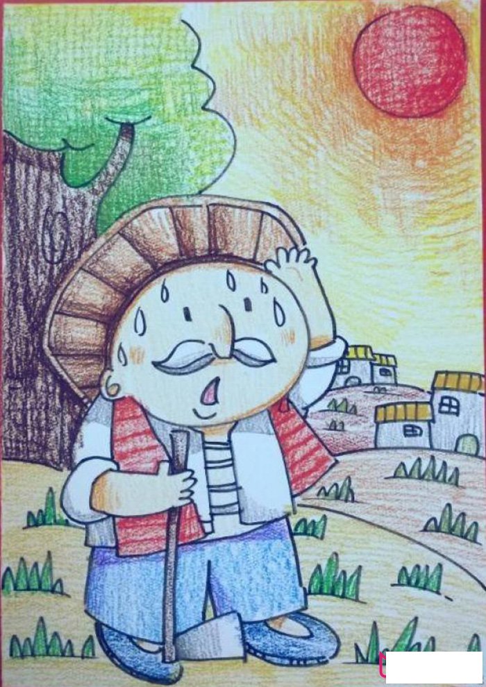 劳作的老伯，好看的儿童画图片