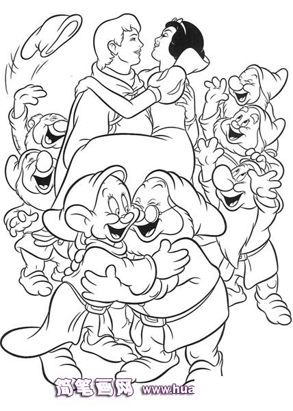 王子拥抱白雪公主简笔画