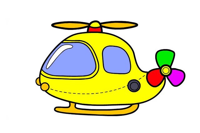 可爱的直升机简笔画图片及彩色画法