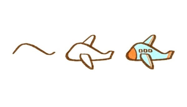 可爱的飞机/直升机简笔画步骤图