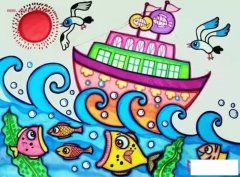 海中航行的帆船，好看的儿童画图片