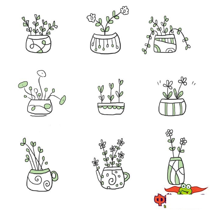 100种盆栽植物简笔画,可爱萌萌小盆栽简笔画
