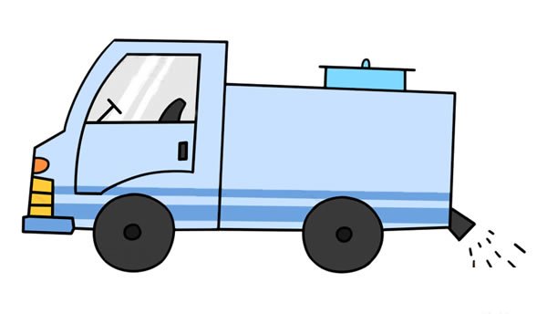 洒水车简笔画_幼儿彩色洒水车简笔画步骤图片