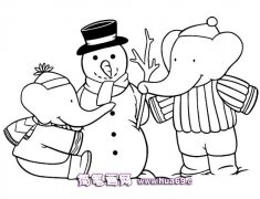 堆雪人的大象简笔画