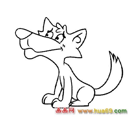 蹲着的大灰狼│简笔画1