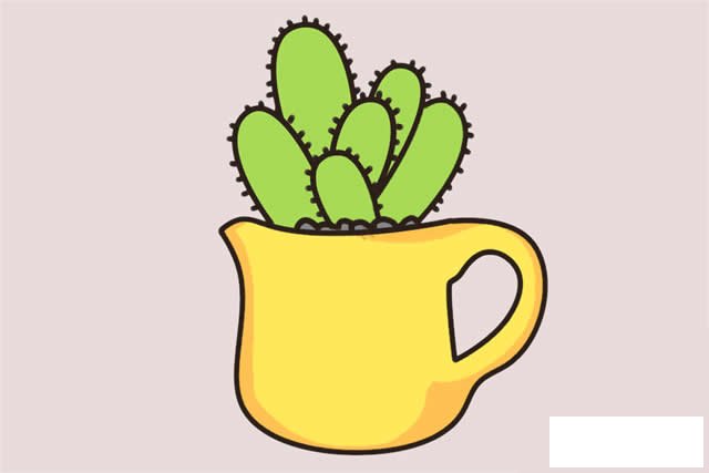 金手指仙人掌盆栽简笔画步骤画法图片