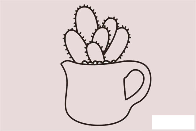金手指仙人掌盆栽简笔画步骤画法图片