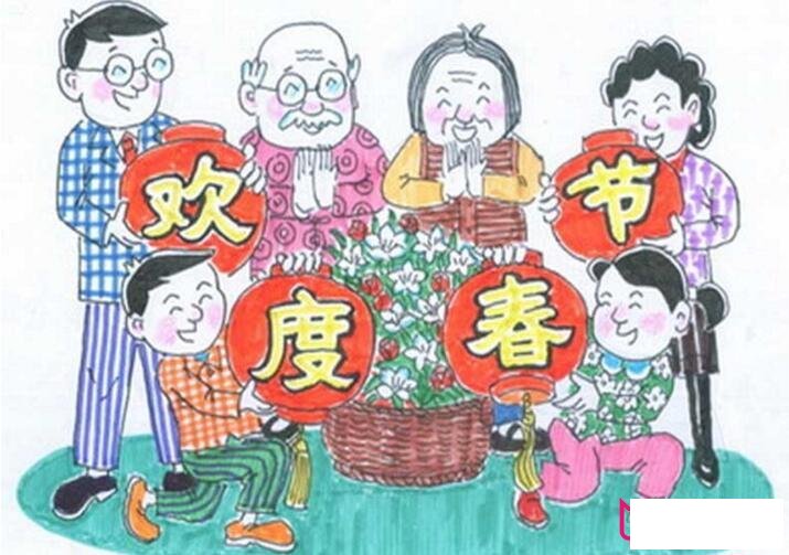 热闹的春节，春节全家福人物画