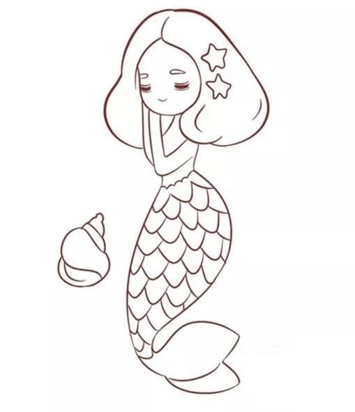儿童画美人鱼_漂亮的美人鱼儿童简笔画步骤画法图片
