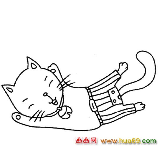 倒在地上的小猫简笔画2