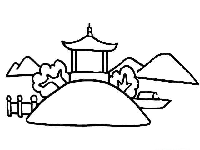 山中小亭子简笔画