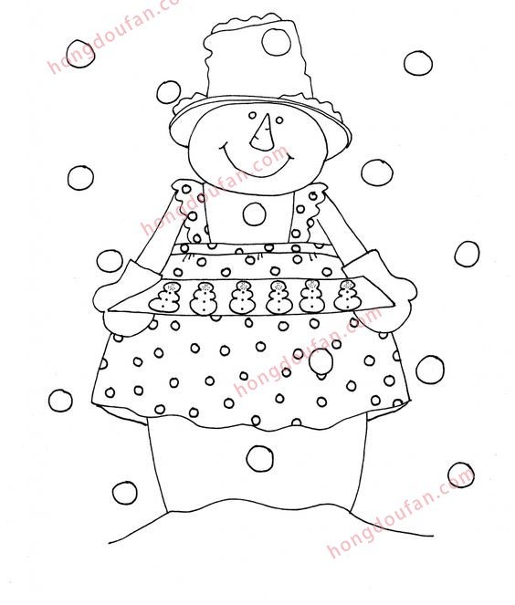 雪人涂色图案 简笔画大全 涂色图片 第2张-红豆饭小学生简笔画大全 雪人涂色图案 简笔画大全 涂色图片 第2张