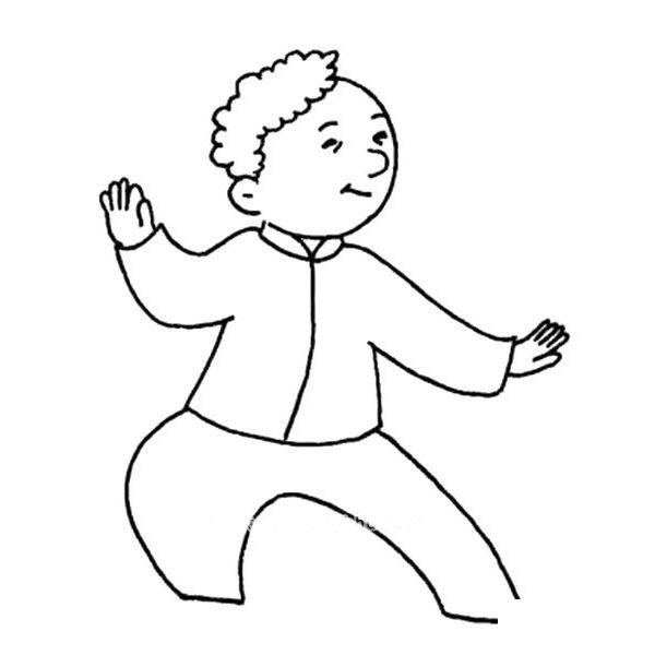 打太极的爷爷简笔画步骤图片