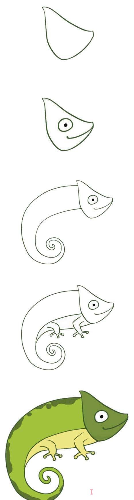 卡通蜥蜴的画法步骤图带颜色 蜥蜴简笔画图片