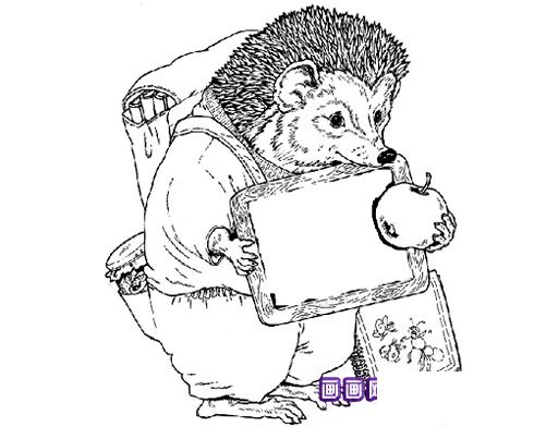 小刺猬吃苹果简笔画