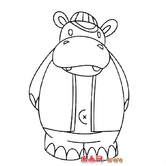 戴帽子的河马(简笔画)1