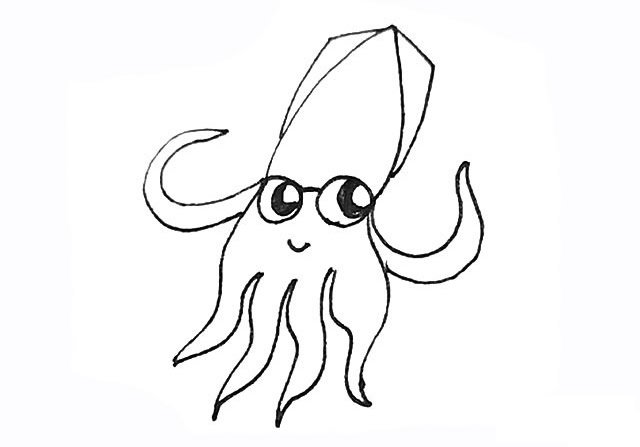 卡通鱿鱼简笔画