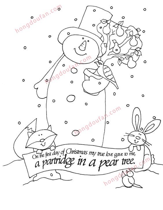 雪人以及圣诞节简笔画涂色图案大全 涂色图片 第2张