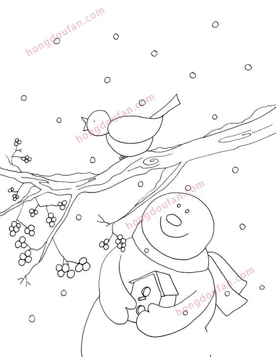 雪人以及圣诞节简笔画涂色图案大全 涂色图片 第1张