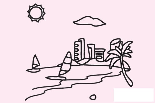 海滩风景简笔画图片