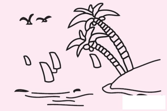 海滩风景简笔画图片