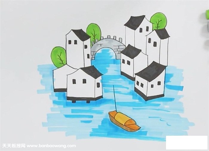 江南水乡风景简笔画