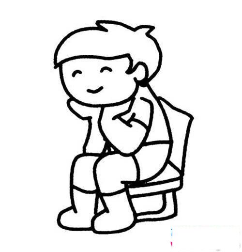 坐在椅子上的男孩简笔画