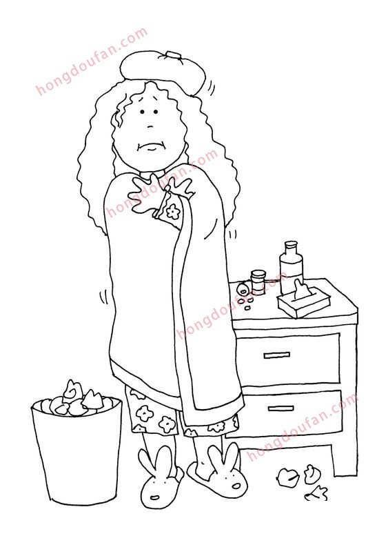 生病感冒发烧的小朋友简笔画 涂色图片 第2张