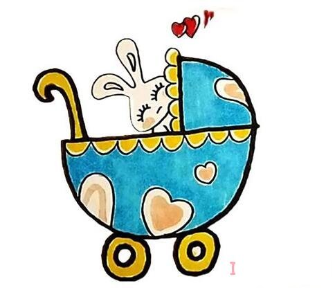 一步一步画卡通婴儿车简笔画教程彩色可爱