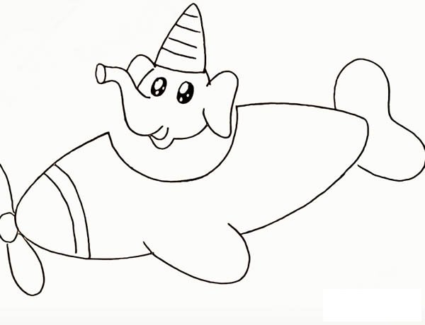 大象开飞机简笔画