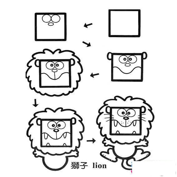 幼儿有关狮子的简笔画画法教程