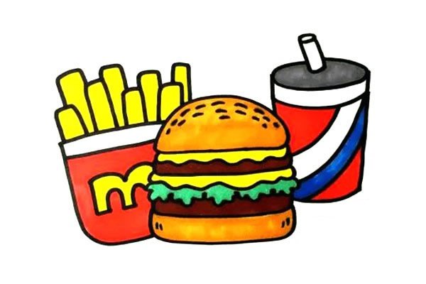 汉堡薯条可乐简笔画