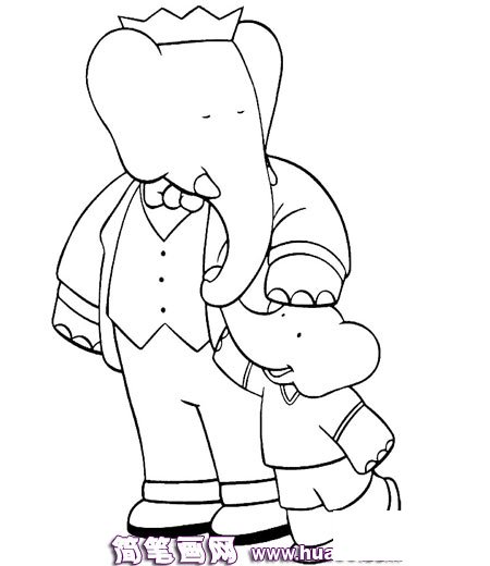 大象带小象玩的简笔画