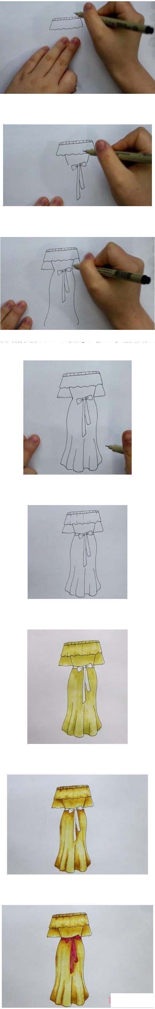 彩色连裙简笔画画法步骤教程简单漂亮