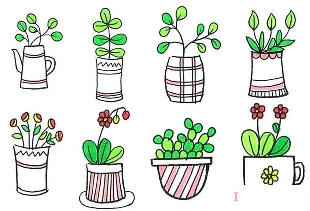 1分钟简笔画盆栽植物的画法详细步骤简单好看