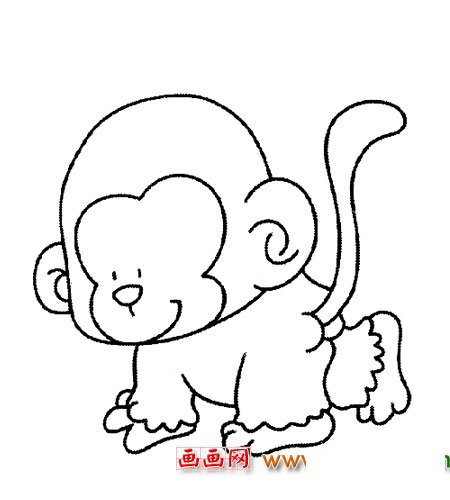 趴在地上的小猴子4(简笔画)