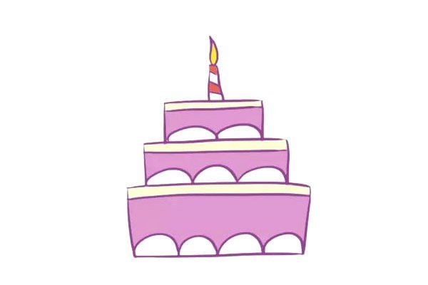 三层生日蛋糕简笔画步骤图解教程