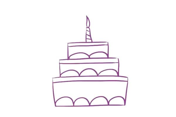 三层生日蛋糕简笔画步骤图解教程