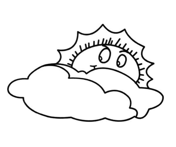 躲在云朵后面的太阳简笔画图片