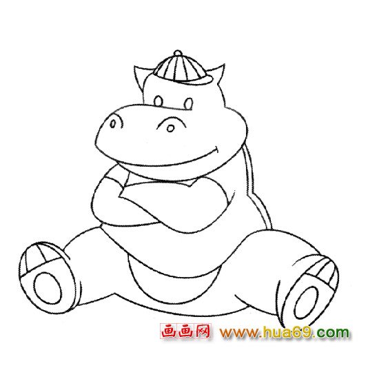 戴帽子的河马(简笔画)5