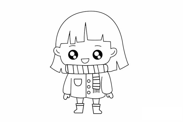 开心的小女孩简笔画精细画法