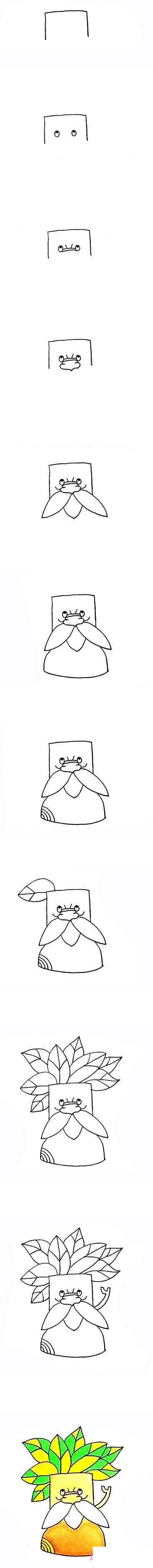 卡通大树爷爷的画法步骤图带颜色