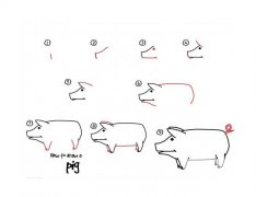 幼儿学画猪的简笔画步骤图解教程