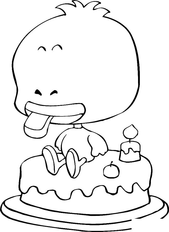 吃蛋糕的鸭子动物简笔画步骤图片大全