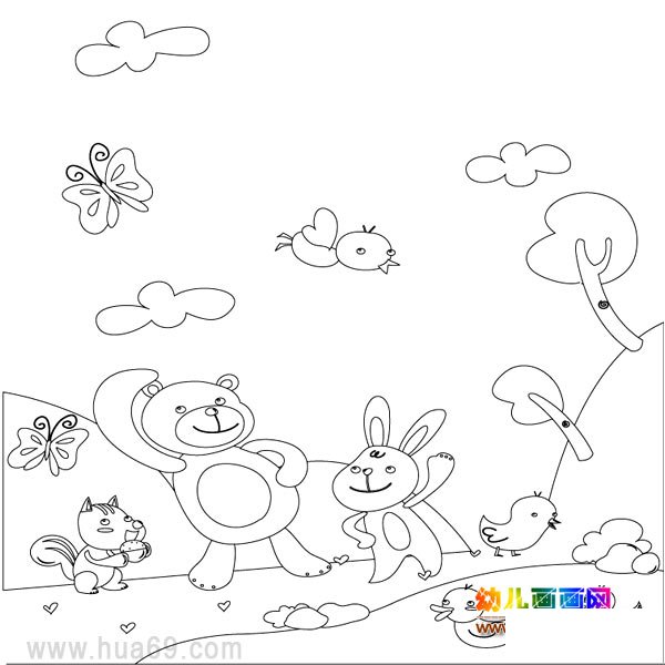 儿童简笔画:小兔小熊在玩耍