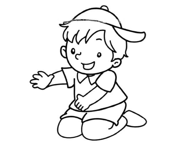 跪在地上玩耍的小男孩简笔画图片_小男孩的简单画法