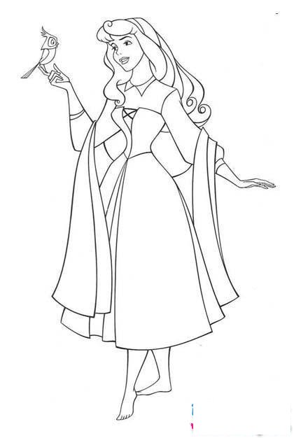 幼儿可爱灰姑娘与小鸟简笔画图片