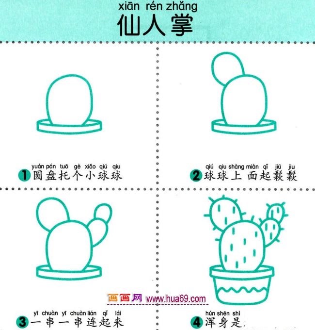 儿童简笔画：四步画仙人掌图解教程